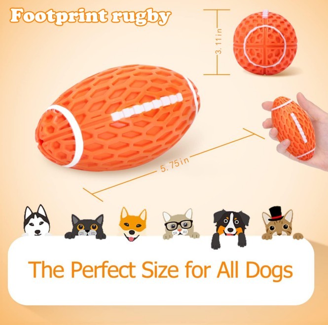 Squeaky Rubber Football for Dogs – Durable Fetch Toy for Aggressive Chewers, Heavy-Duty Interactive Ball