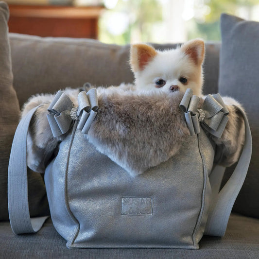 Susan Lanci Designs Platinum Glitzerati Double Nouveau Bow Luxury Dog Carrier Susan Lanci Designs