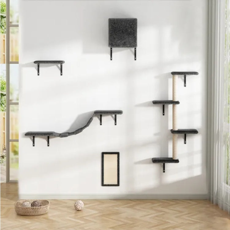 5-Piece Wall-Mounted Cat Climber Set – Modern Cat Activity Center