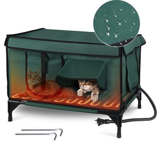 Waterproof Heated Cat House – Outdoor Insulated Kitty Shelter with Heating Pad & Anti-Chew Cord