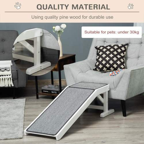 PawHut Wooden Dog Ramp with Non-Slip Carpet & Top Platform – 49" Pet Ramp for Beds & Sofas, White