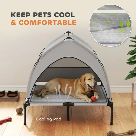 Fiery Outdoors Elevated Dog Bed with Removable Canopy & Cooling Pad