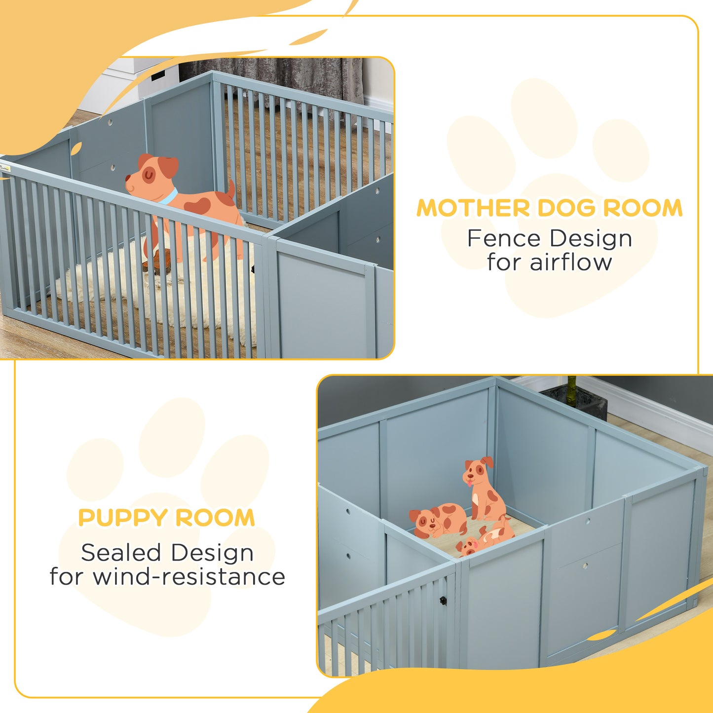 PawHut Dog Egg Crate for Mothers & Newborn Puppies – Indoor Puppy Playpen with Removable Doors, Grey