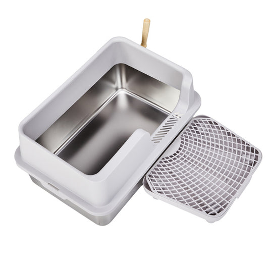 Stainless Steel Cat Litter Box with Filter Pedal & Scoop – Durable, Hygienic & Easy to Clean, Grey (61x40x33CM)