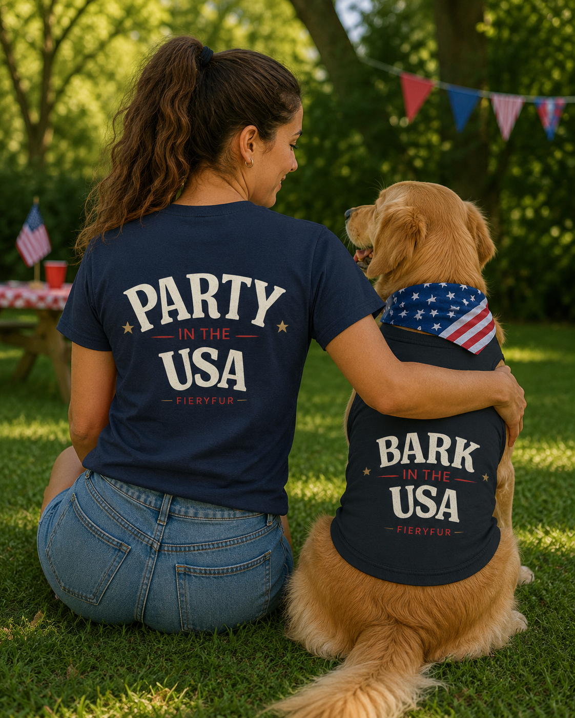 Matching 4th of July Shirt & Dog Vest Bundle | Fiery Couture Fieryfur