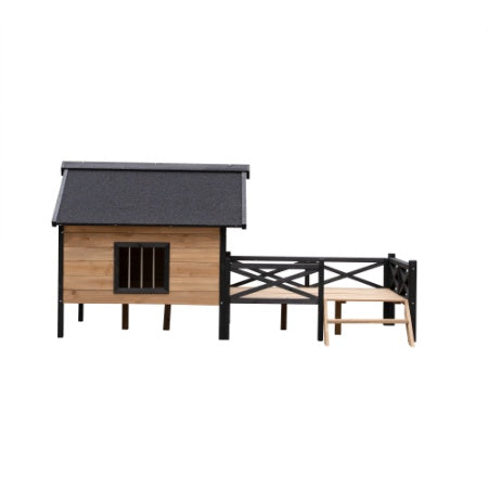 Fiery Haven Outdoor Wooden Dog Cabin with Porch – Large All-Weather Dog House for Medium to Large Dogs