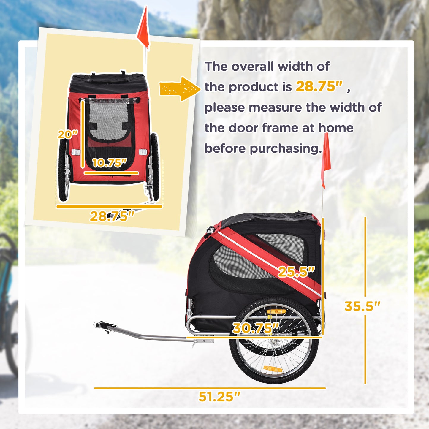 Fiery Ride Dog Bike Trailer – Red & Black Foldable Pet Cart for Medium Dogs (Up to 44 lbs)