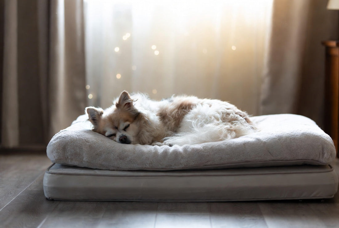 Luxury orthopedic dog bed for small senior dogs in cozy US bedroom – supportive memory foam comfort for anxious and older pets 2026 by FieryFur