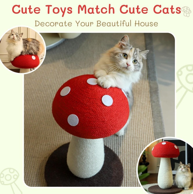 Mushroom Cat Scratching Post – Plush & Sisal Cat Scratcher, Durable Play Tower, 19.6"