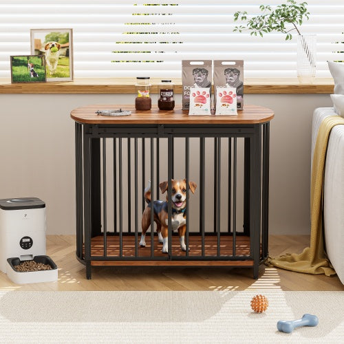 31.5" Furniture Style Dog Crate for Small & Medium Dogs – Wooden Indoor Kennel End Table, Brown or Gray