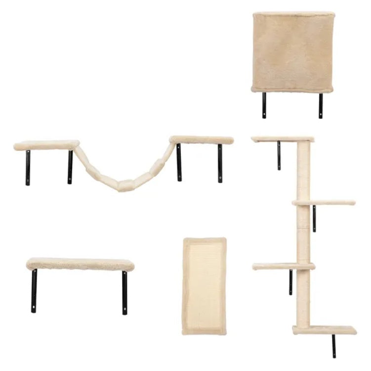 5-Piece Wall-Mounted Cat Climber Set – Modern Cat Activity Center