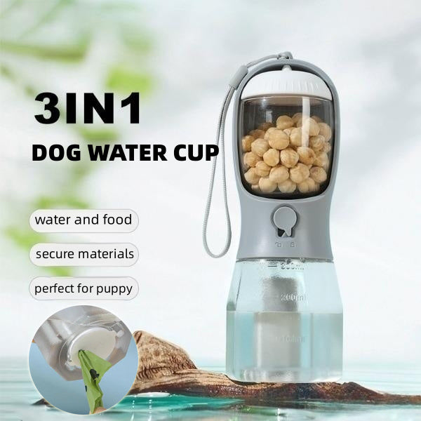 3-in-1 Portable Pet Bottle – Water, Food & Waste Bag