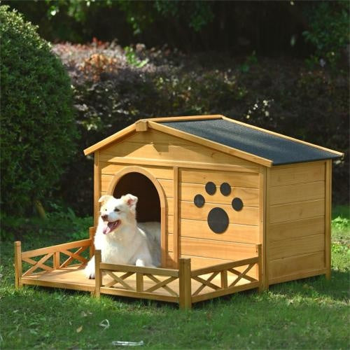 Fieryfur Wooden Dog Kennel with Roof & Porch