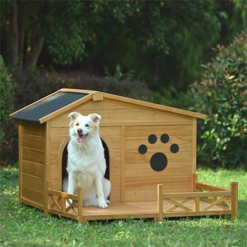 Fieryfur Wooden Dog Kennel with Roof & Porch