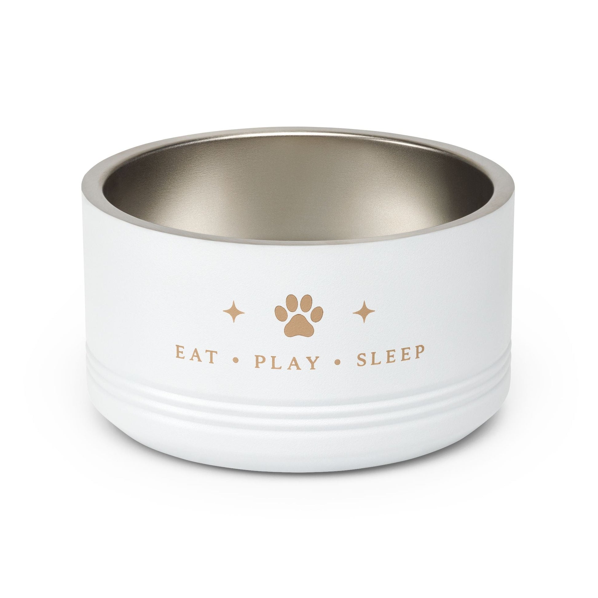 Personalized Stainless Steel Pet Bowl for Dogs & Cats | Eat Play Sleep Fiery Couture Printify