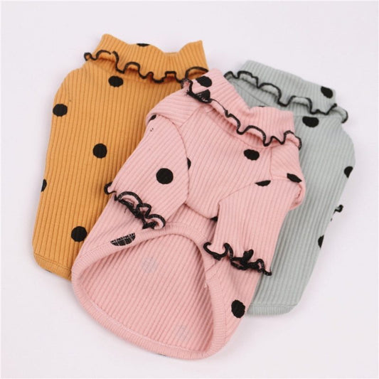 Fiery Dots Turtleneck Dog Shirt – Soft Cotton Polka Dot Tee
