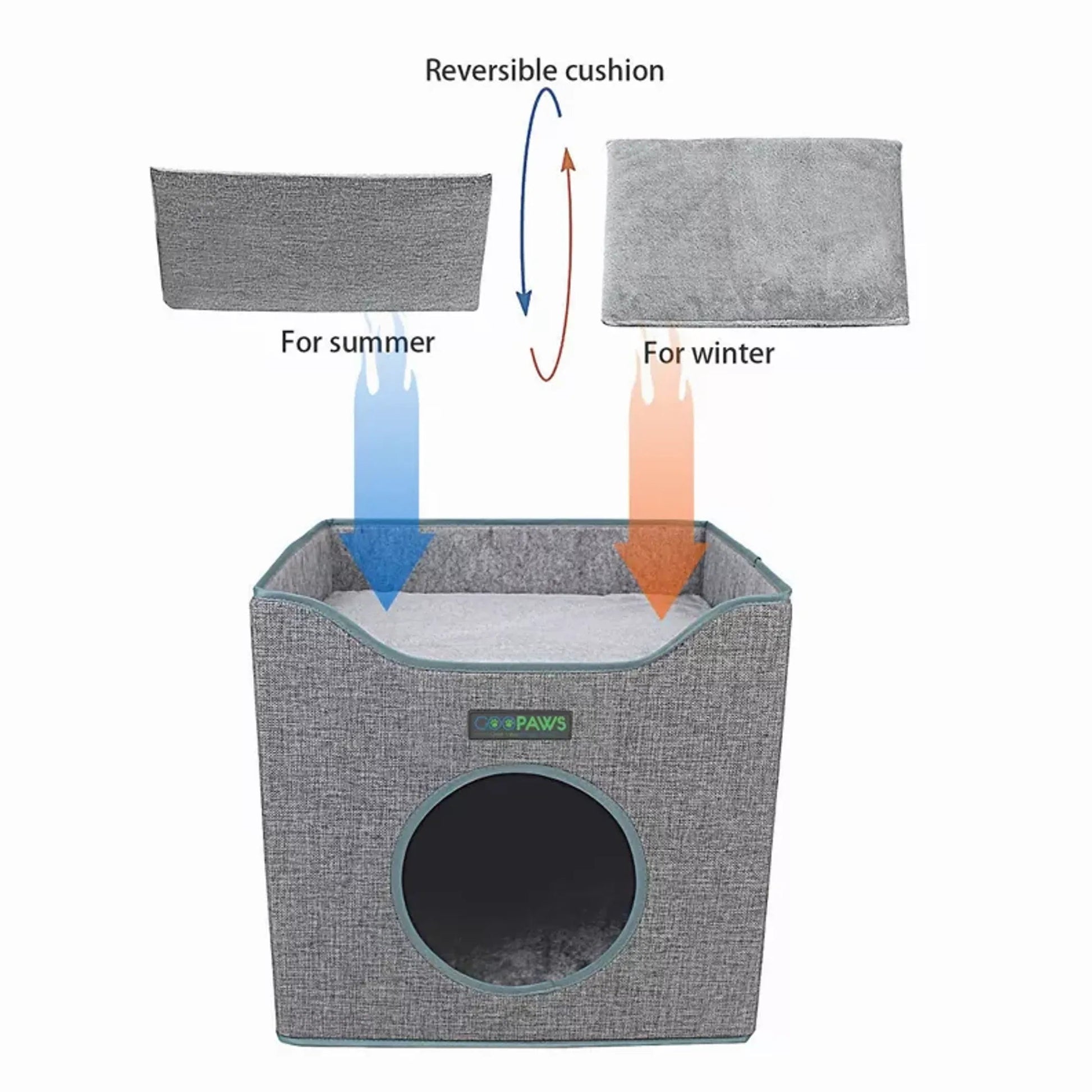 Foldable Cat Condo Cube Bed – Cat Hideaway House with Reversible Cushions JESPET