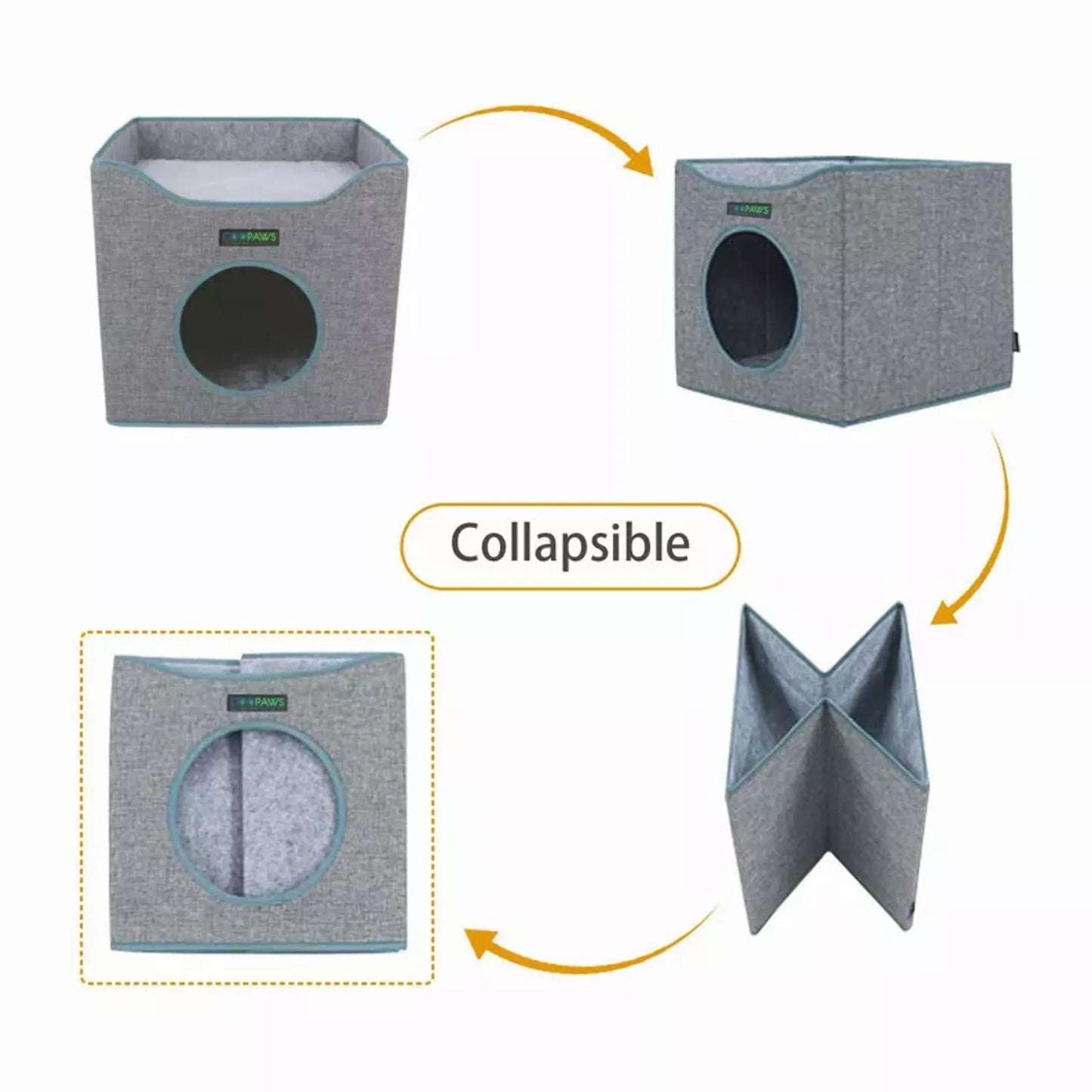 Foldable Cat Condo Cube Bed – Cat Hideaway House with Reversible Cushions JESPET