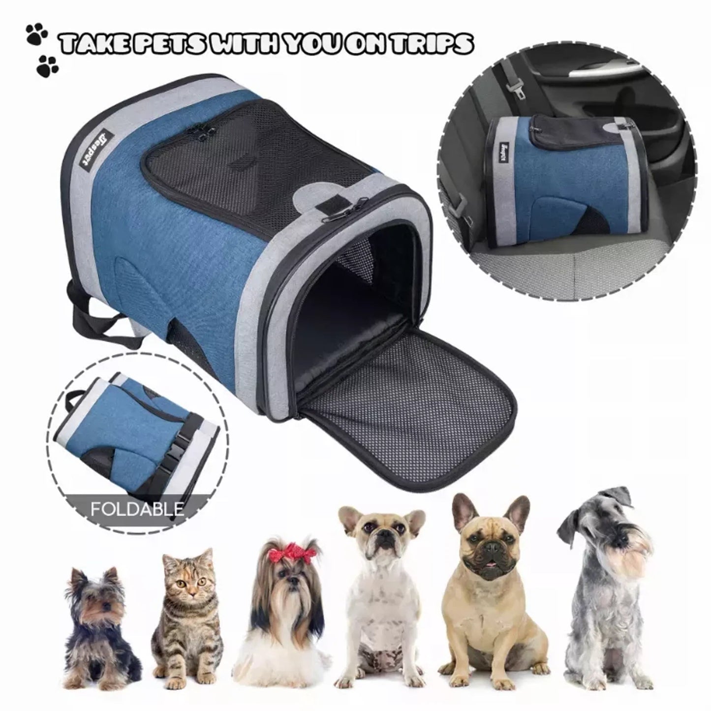 JESPET Pet Backpack Carrier for Small Dog, Puppy, Soft Carrier Backpack Ideal for Traveling, Hiking, Walking and Outdoor Activities with Family JESPET