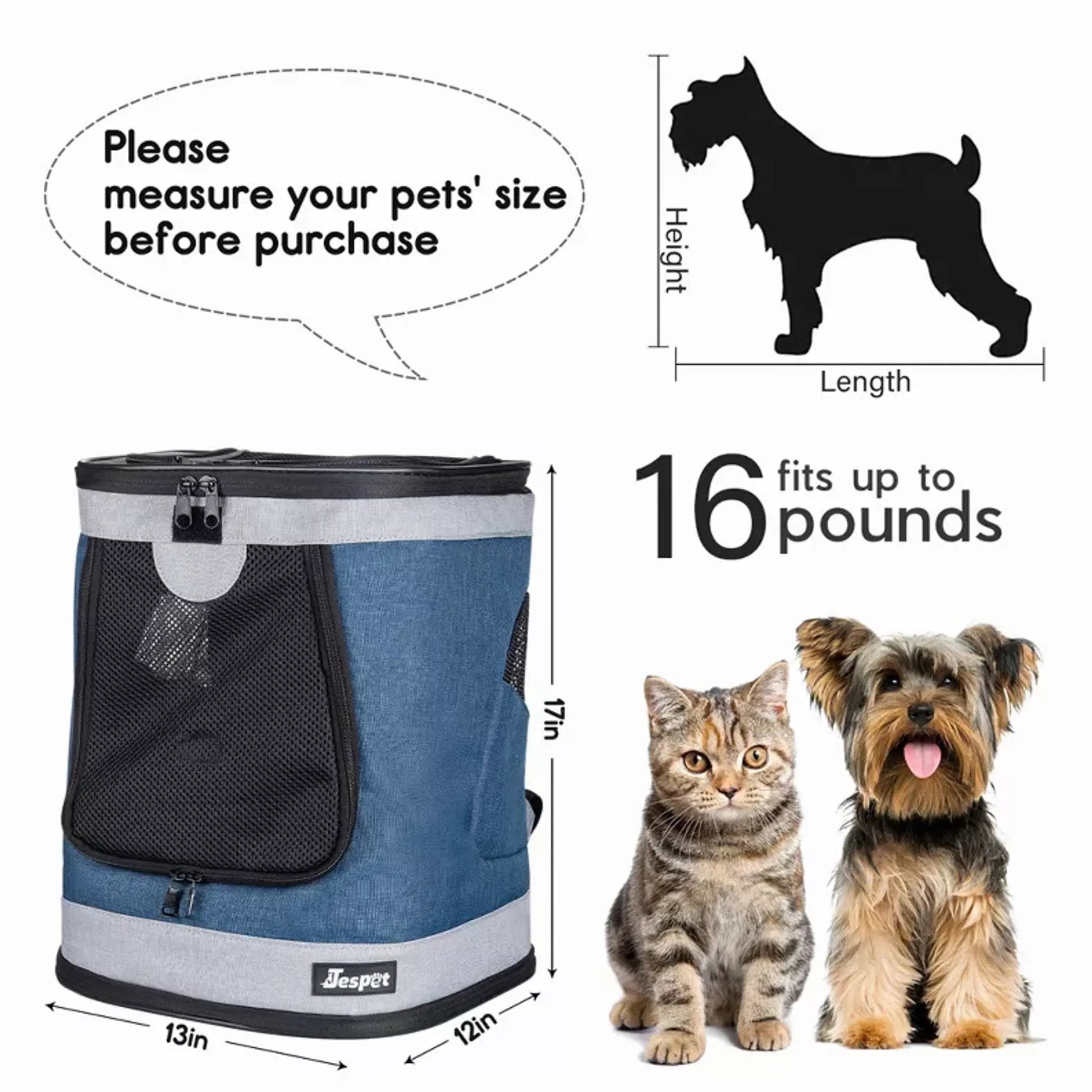 JESPET Pet Backpack Carrier for Small Dog, Puppy, Soft Carrier Backpack Ideal for Traveling, Hiking, Walking and Outdoor Activities with Family JESPET