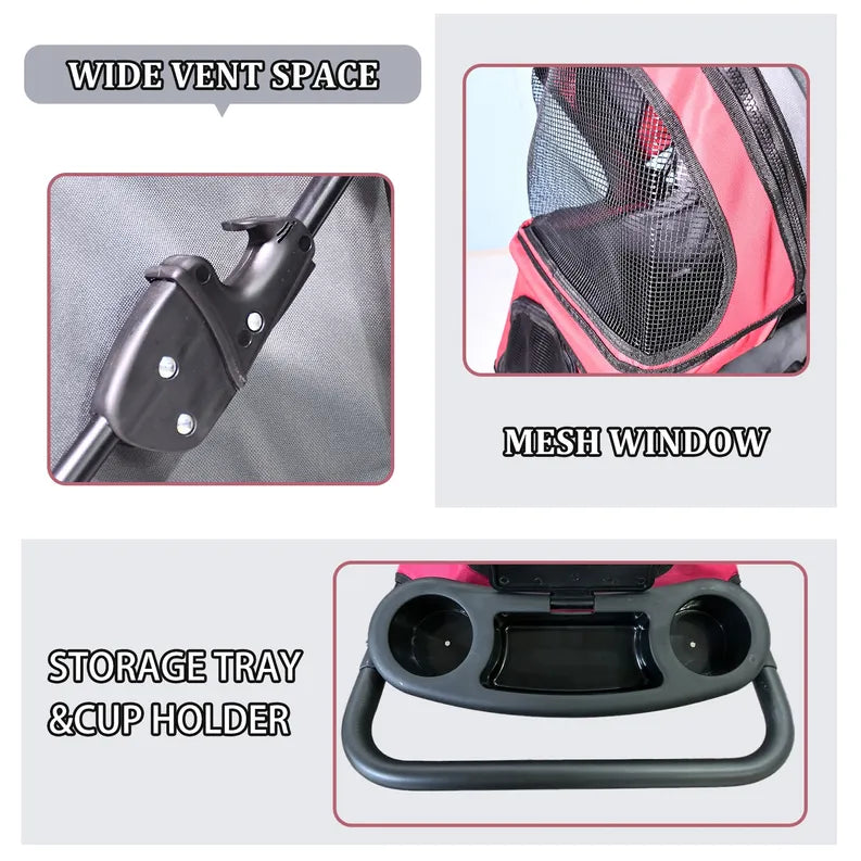 GOOPAWS 4-Wheel Promenade Pet Stroller for Dogs Cats, Safe Brake Wheels Foldable Jogging Stroller with Cup Holder, Storage Basket, Pad, Seat Belt Jespet Inc