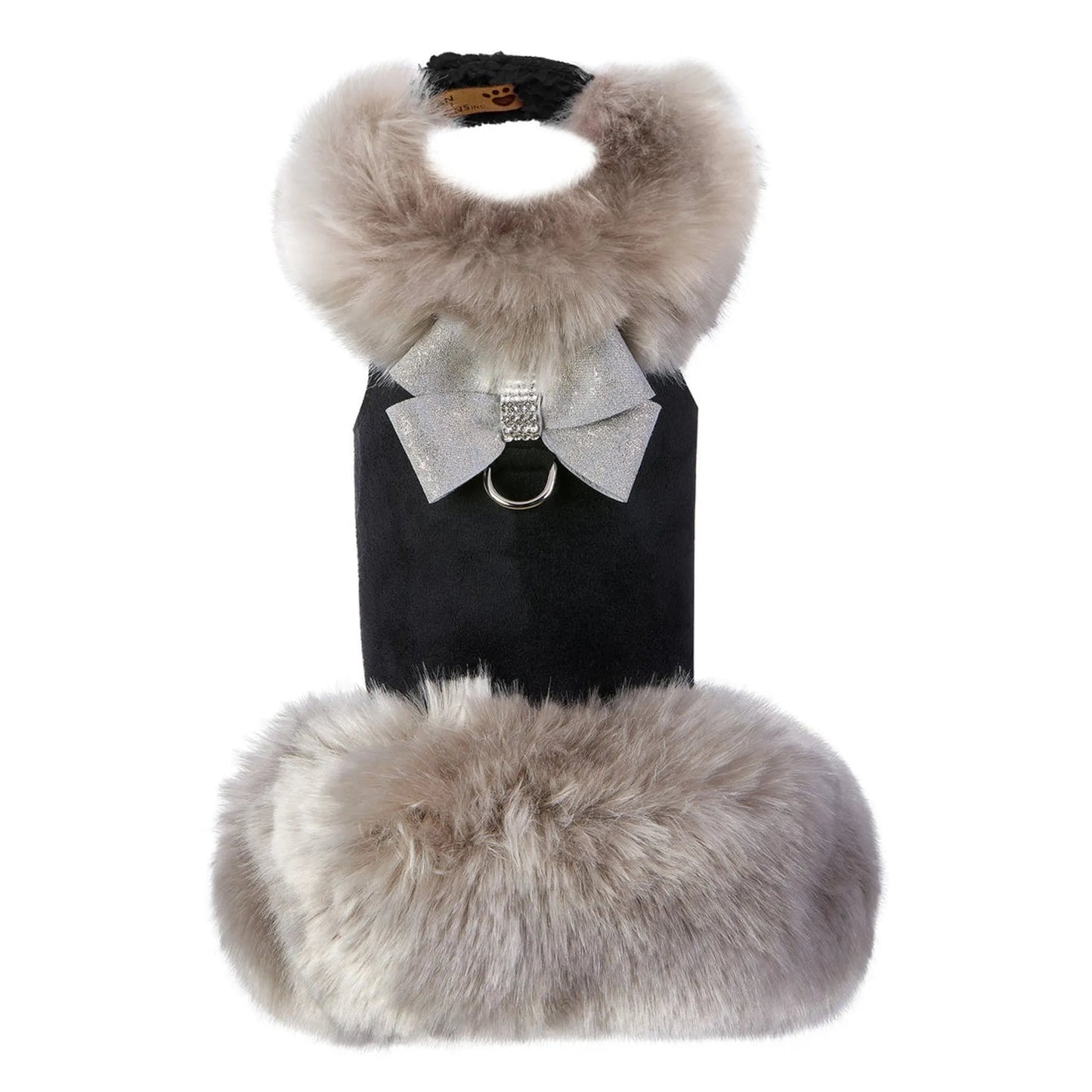Susan Lanci Designs Platinum Glitzerati Nouveau Bow Dog Coat – Silver Fox Faux Fur Luxury Coat Susan Lanci Designs