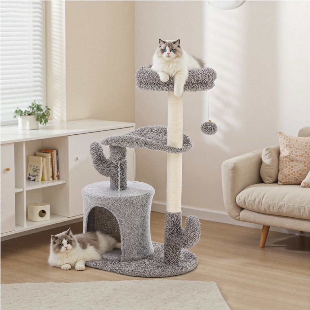 33 Inch Small Cat Tree Tower – Scratching Post with Curved Bed