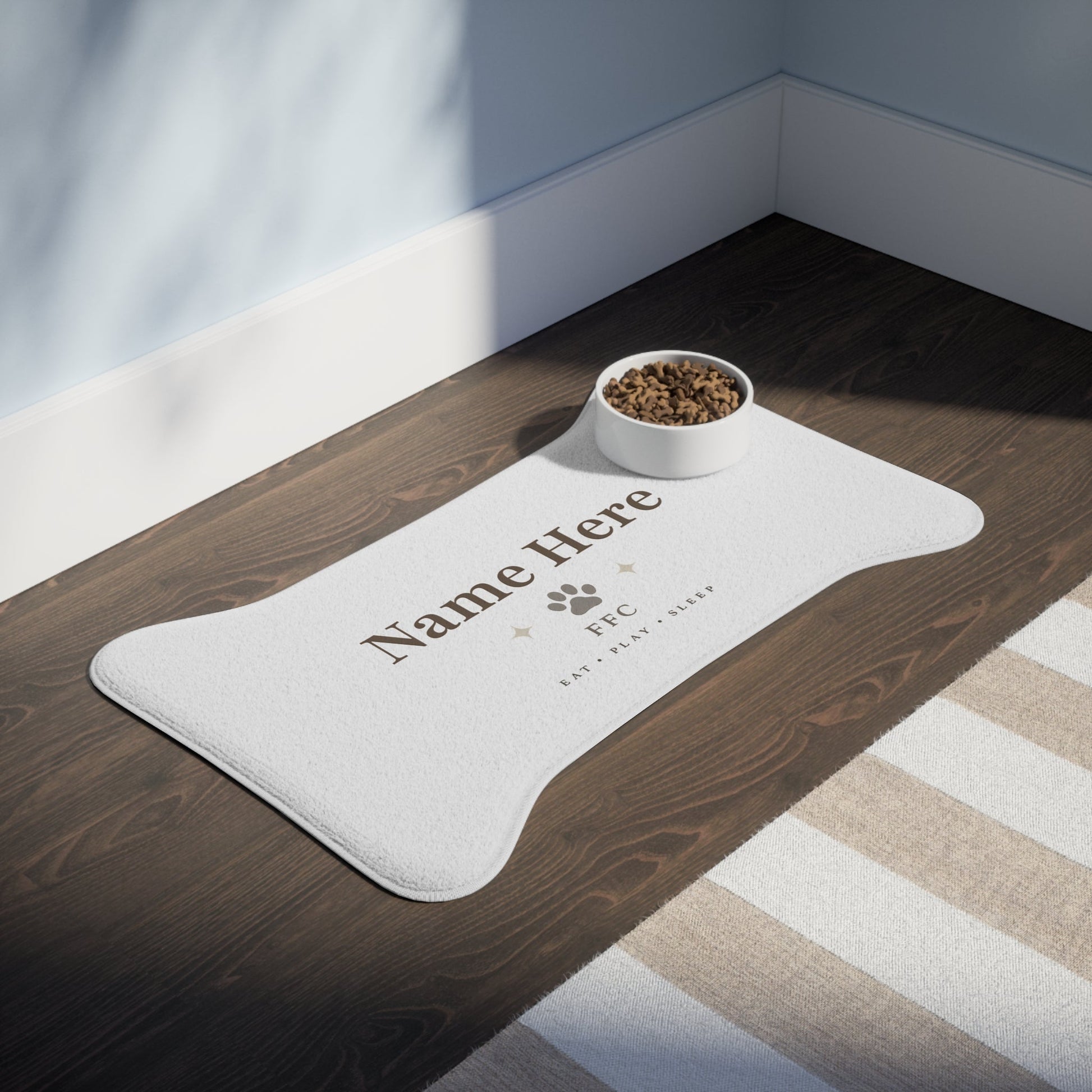 Personalized Pet Feeding Mat — Custom Name Paw Print Placemat (Eat • Play • Sleep) Printify