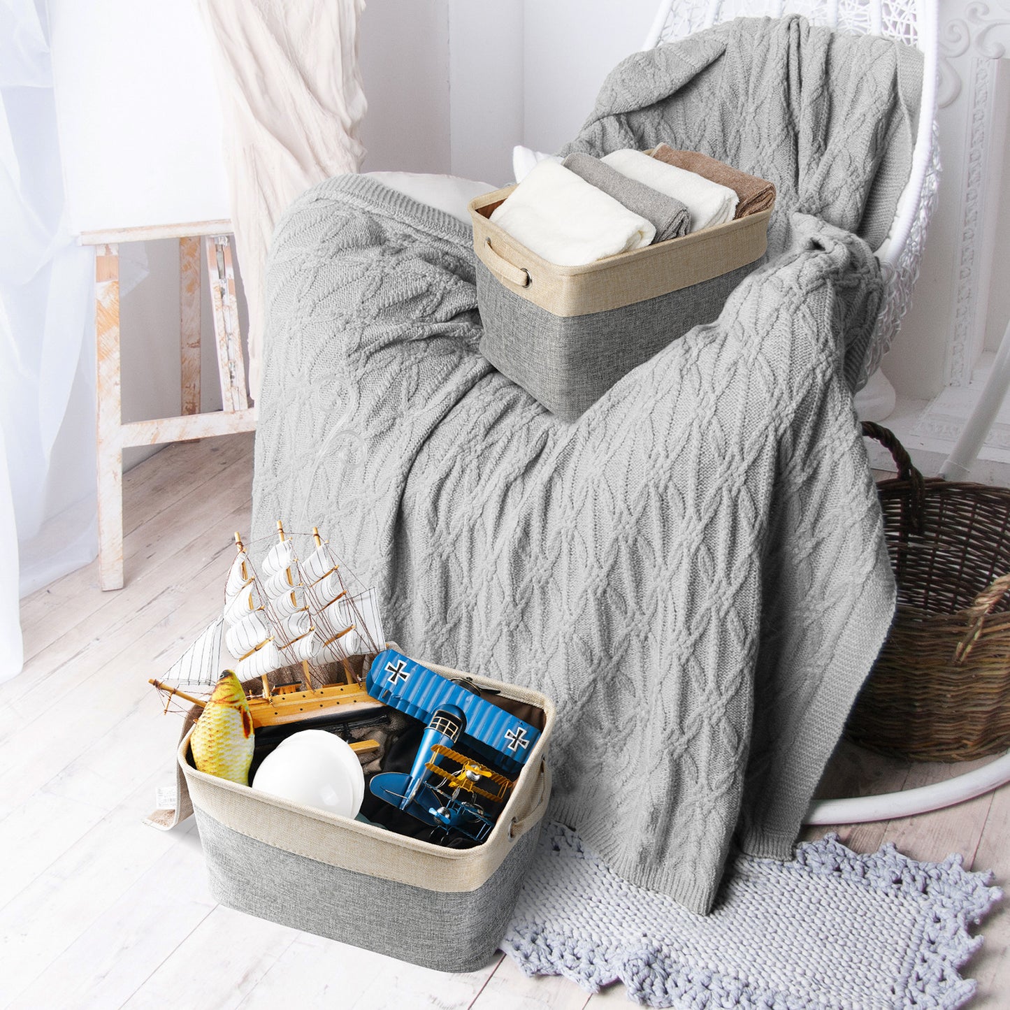 Dog Toy Basket – Linen Storage Organizer for Toys, Clothes & More