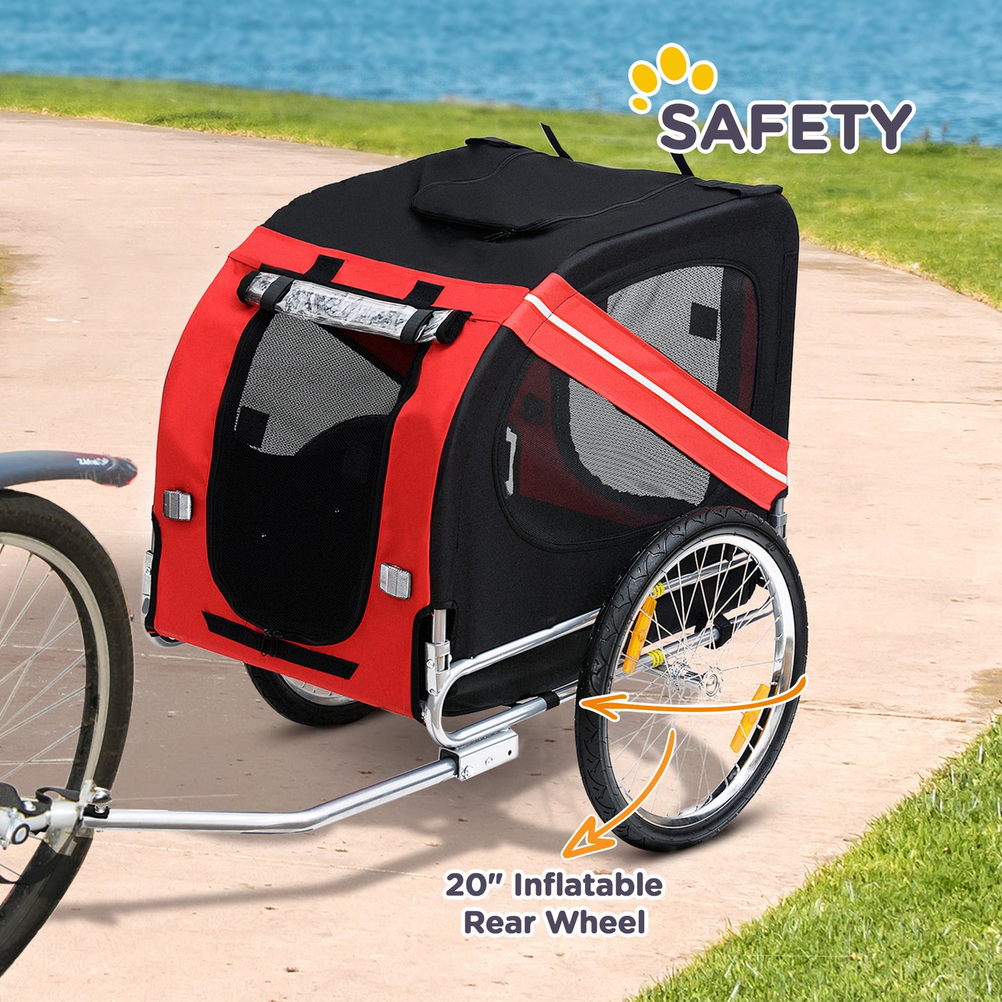 Fiery Ride Dog Bike Trailer – Red & Black Foldable Pet Cart for Medium Dogs (Up to 44 lbs)