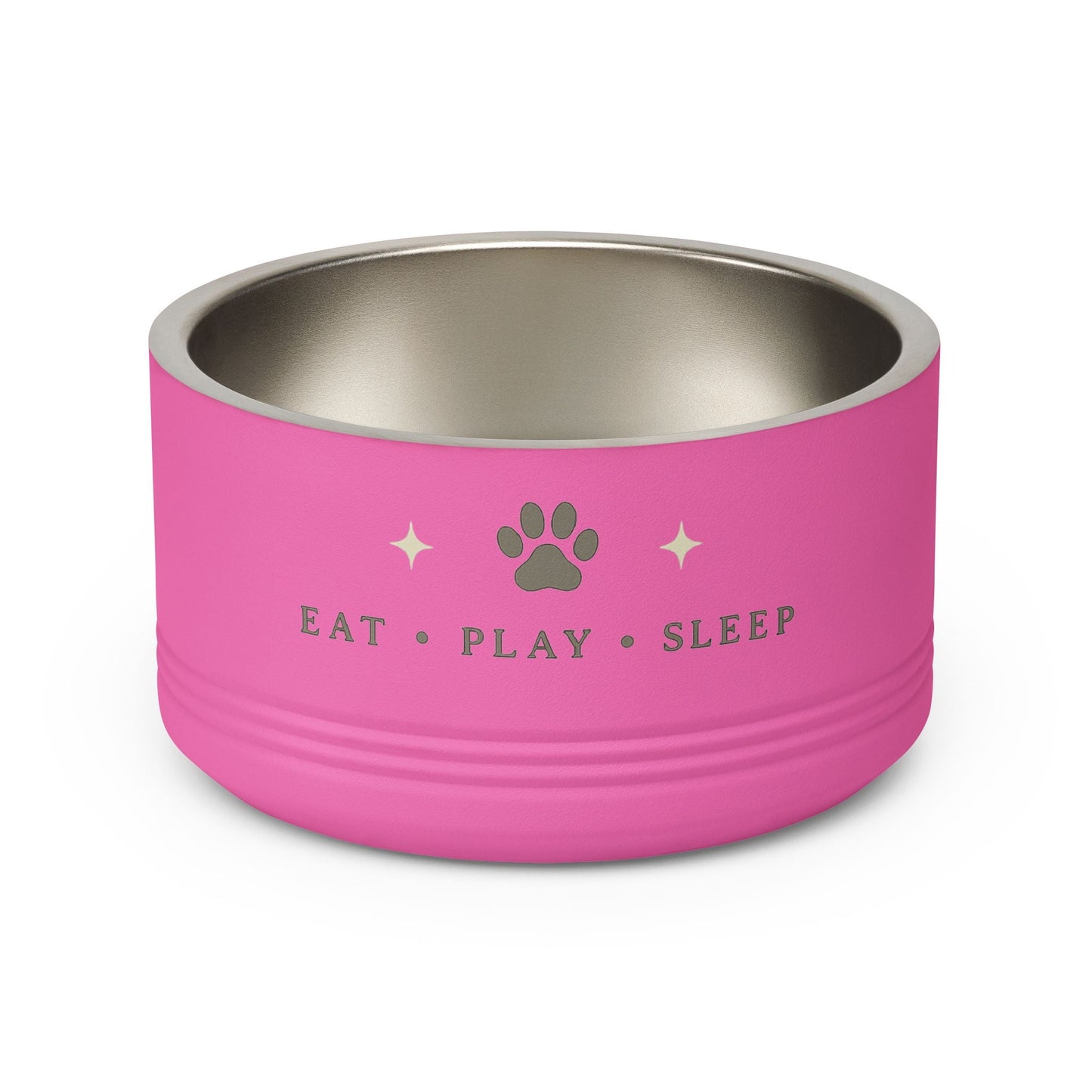 Personalized Stainless Steel Pet Bowl for Dogs & Cats | Eat Play Sleep Fiery Couture Printify