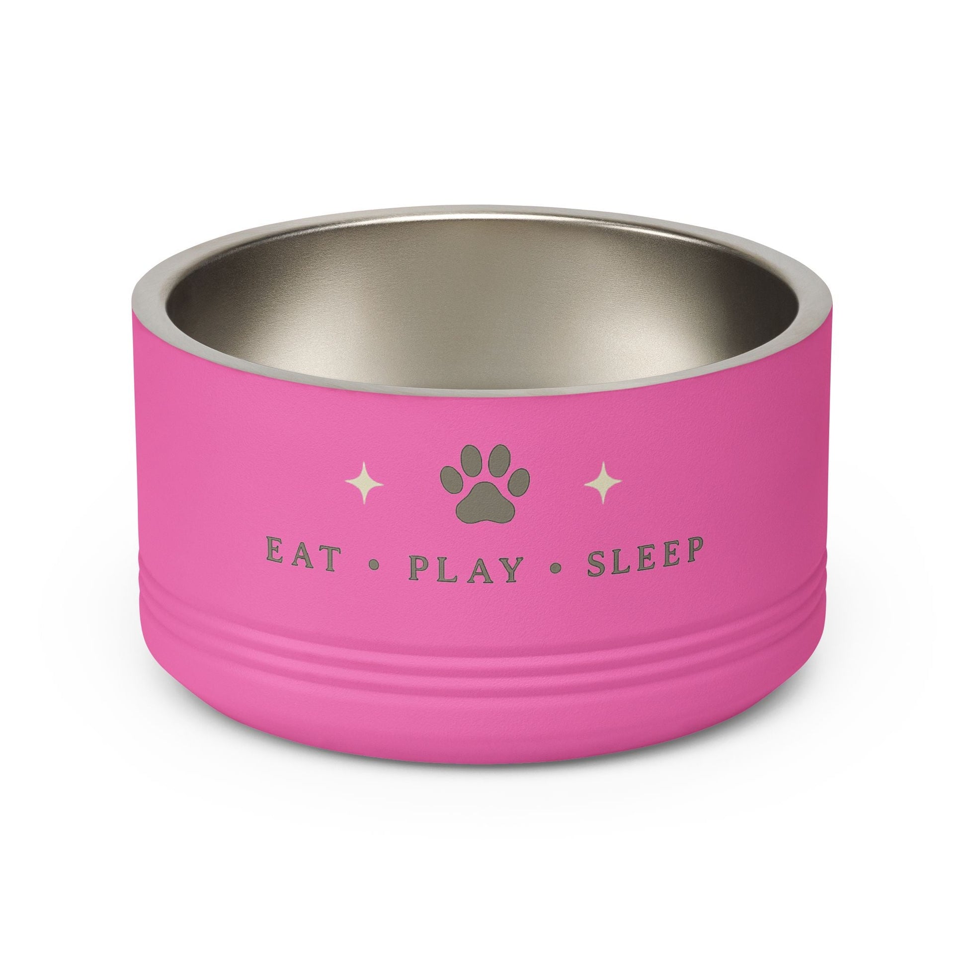 Personalized Stainless Steel Pet Bowl for Dogs & Cats | Eat Play Sleep Fiery Couture Printify