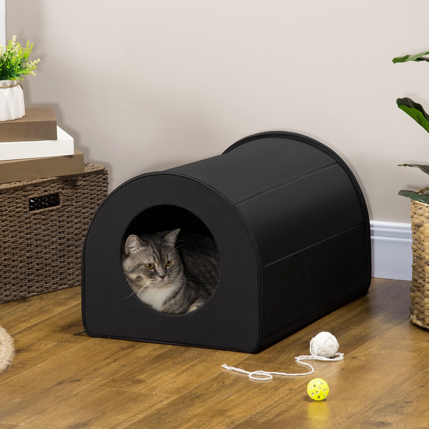 Fiery Haven Winter Heated Double Cat House – Black