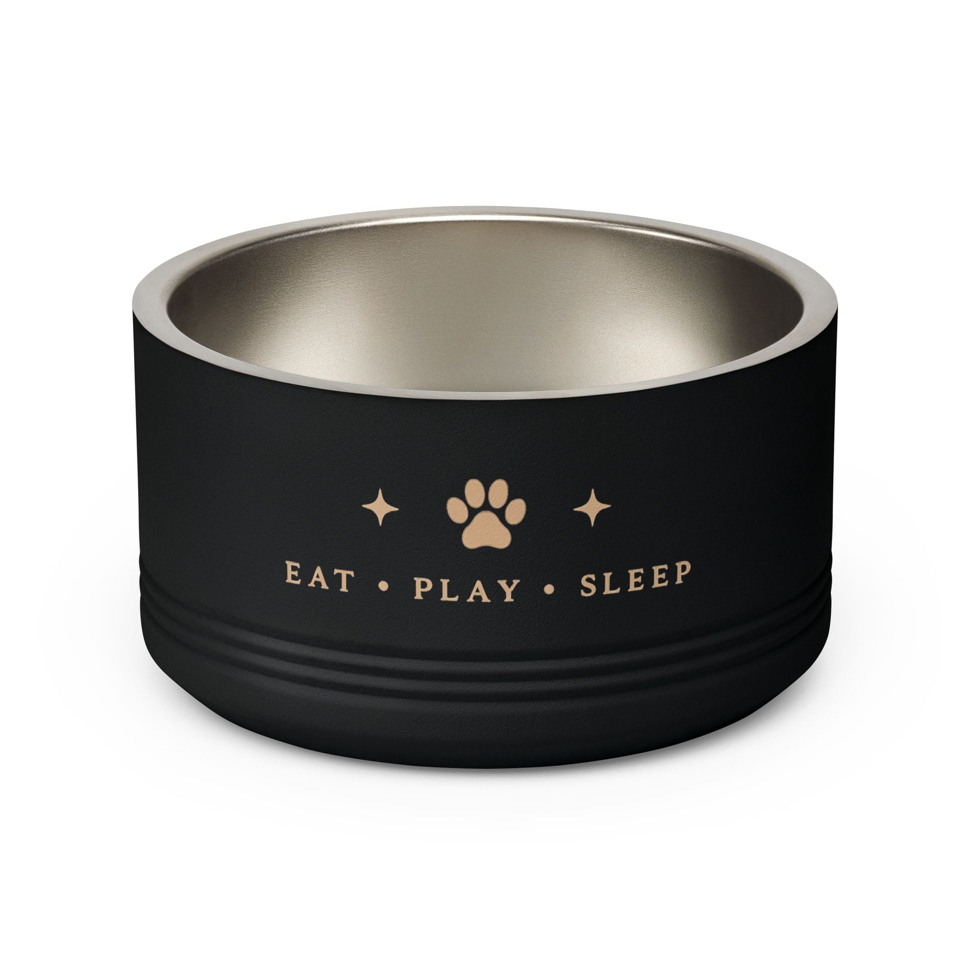 Personalized Stainless Steel Pet Bowl for Dogs & Cats | Eat Play Sleep Fiery Couture Printify