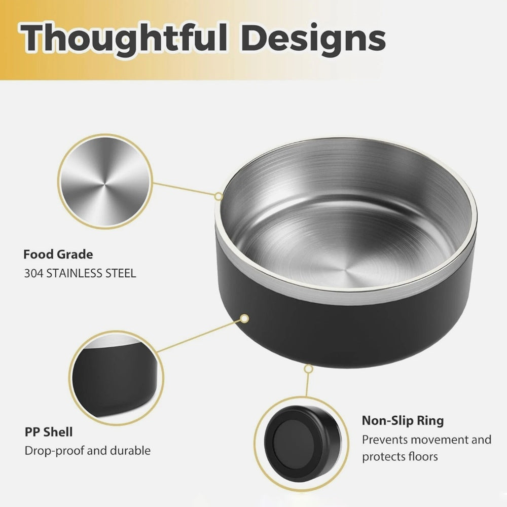 Stainless Steel Dog Bowl – 42oz Food & Water Bowl with Non-Slip Quiet Base, Dishwasher Safe