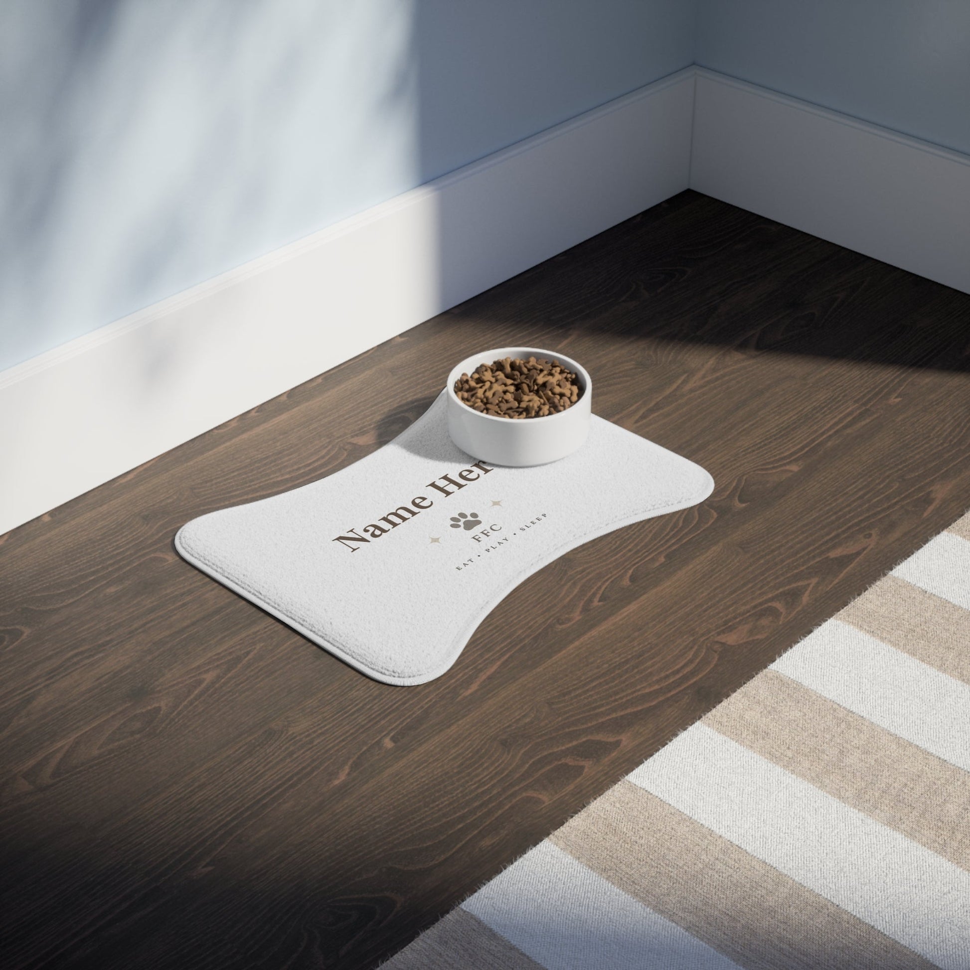 Personalized Pet Feeding Mat — Custom Name Paw Print Placemat (Eat • Play • Sleep) Printify