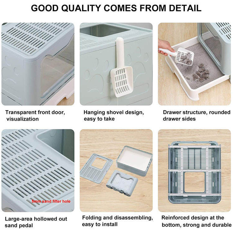 Cat Litter Box with Front Entry & Top Exit – Enclosed Extra Large Litter Box with Scoop & Filter Lid