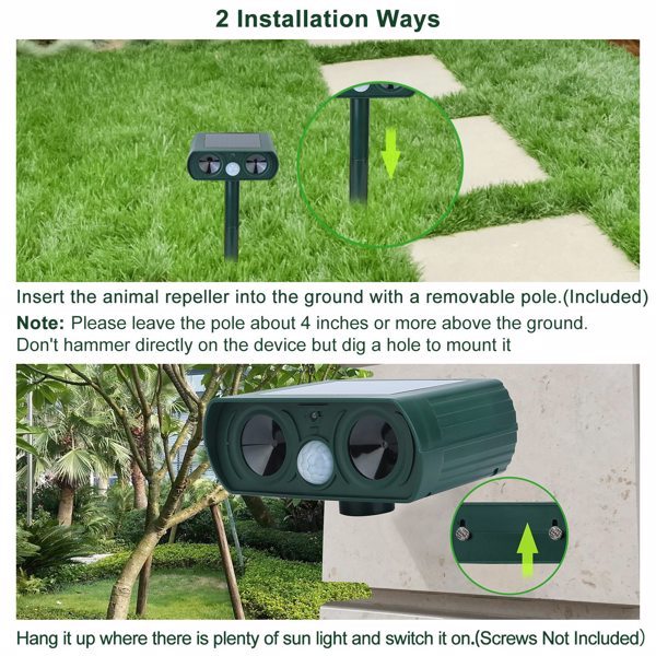 Ultrasonic Solar Animal Repellent – Motion Sensor Pest Deterrent