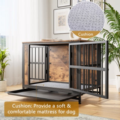 Fiery Haven Wooden Dog Crate Furniture with Sliding Doors – Rustic Brown