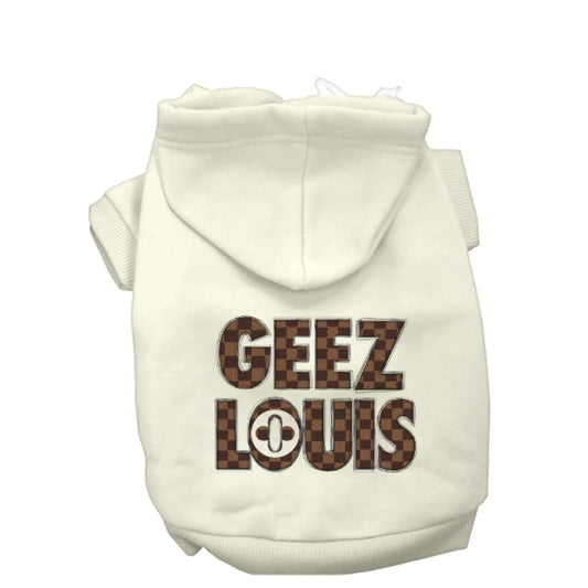Geez Louis Dog Hoodie – Designer Inspired Ivory Fleece Dog Hoodie Bark Fifth Avenue