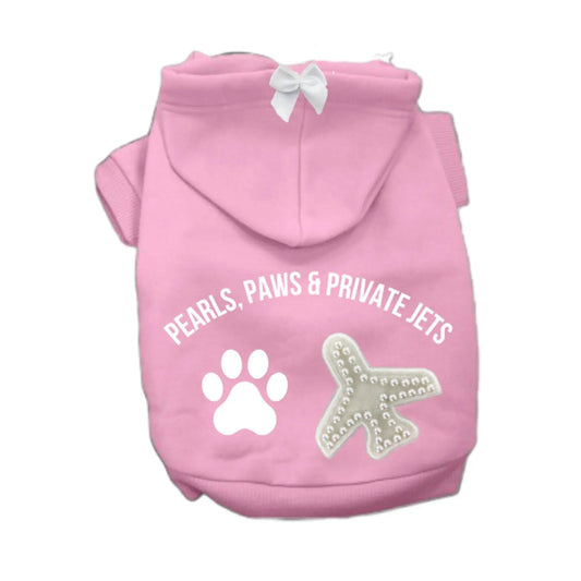 Jet-Set Pearl Pup Dog Hoodie – Luxury Pink Pearl Airplane Dog Hoodie Bark Fifth Avenue