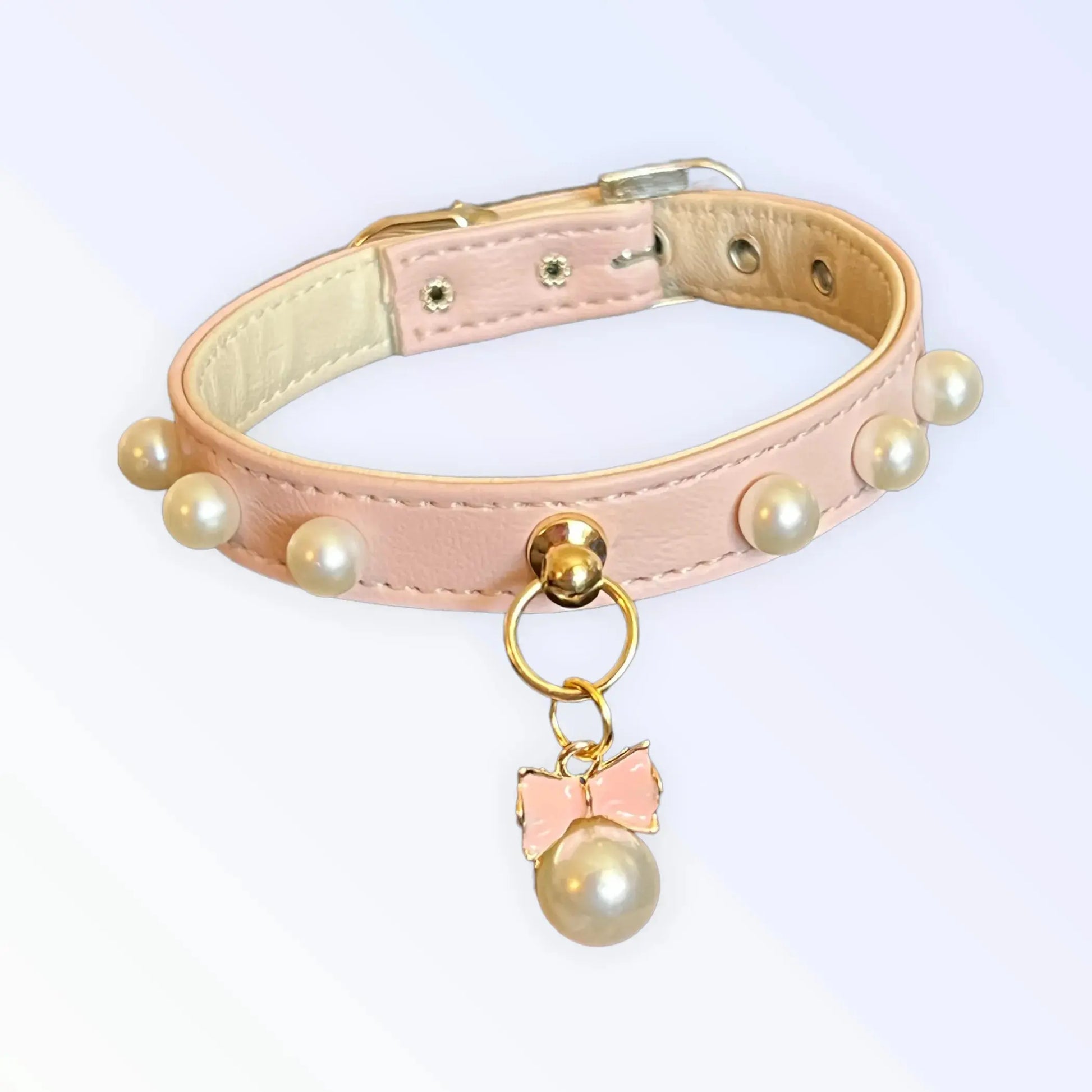 Beaded Pearls and Bow Dog Collar – Elegant Vegan Leather Pearl Pet Collar Bark Fifth Avenue