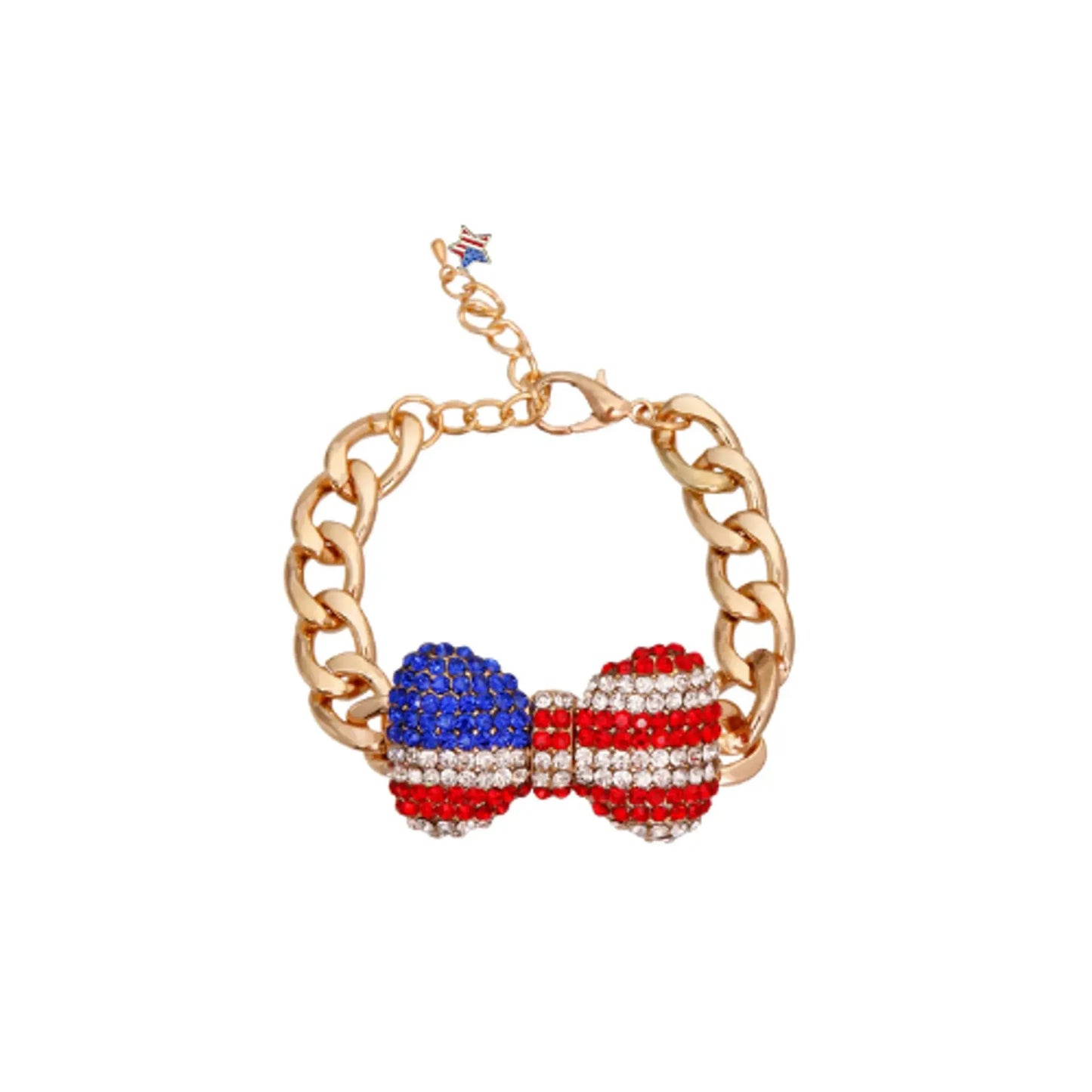 My Patriotic Bow Dog Necklace – Red White Blue Rhinestone Pet Necklace Bark Fifth Avenue