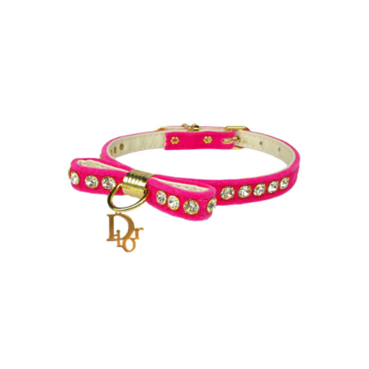 Dior-able Velvet Bow Dog Collar – Crystal Studded Luxury Pet Collar Bark Fifth Avenue