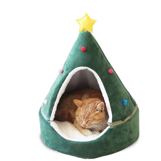 Fiery Comfort Christmas Tree Pet Bed – Festive Holiday Hideaway
