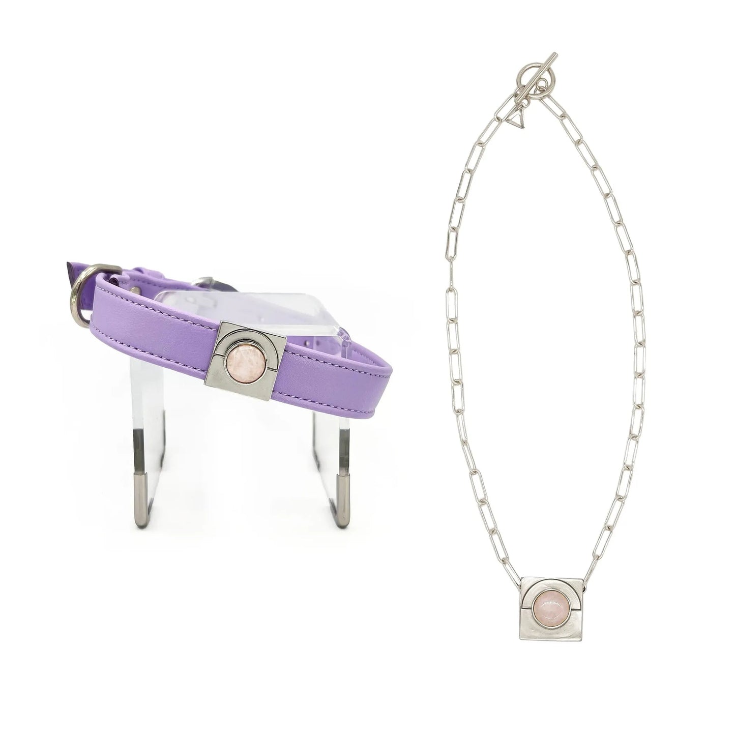 Lavender Rose Match Your Pet Gift Set – Crystal Collar & Necklace Set DIPHDA
