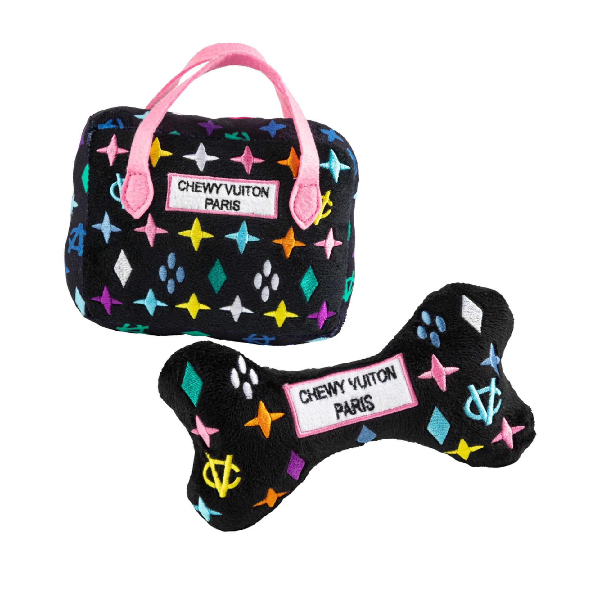 Black Chewy Vuiton Bundle Squeaker Dog Toy Haute Diggity Dog