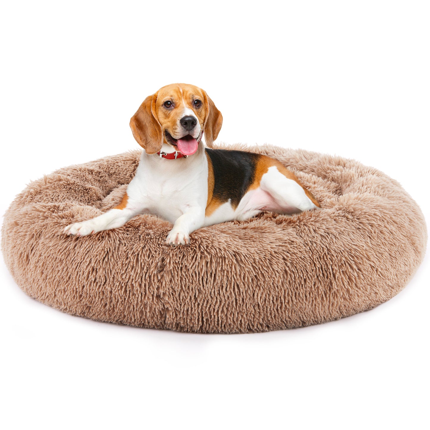 24-Inch Anti-Slip Round Fluffy Plush Faux Fur Cat Bed – Fits Pets Up to 25 lbs