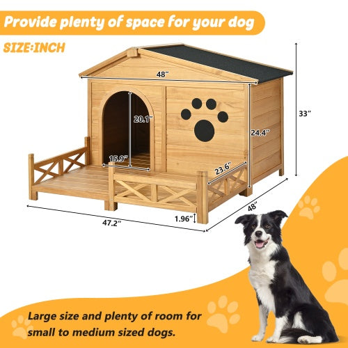 Fieryfur Wooden Dog Kennel with Roof & Porch