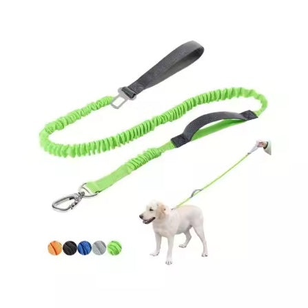 YT Heavy-Duty Dog Leash – Shock-Absorbing, Dual Handle & Car Safety Seat Belt (4–6ft)